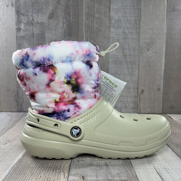 Crocs Classic Lined Neo Puff Tie Dye Boot Pull On Women's Size 6 Bone Beige Pink - Picture 6 of 13